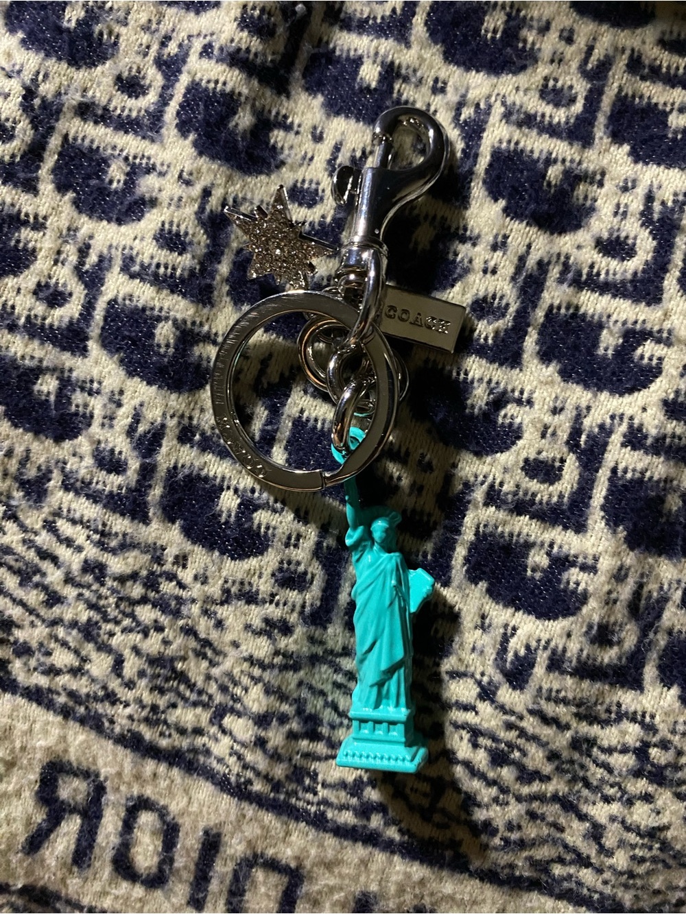 Silver-Tone Keychain with Turquoise Statue of Liberty Charm